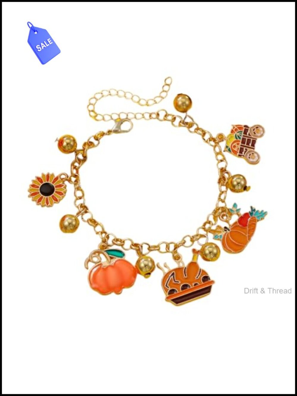 Thanksgiving Turkey Pumpkin Charm Stretch Bracelet Fall Holiday Jewelry